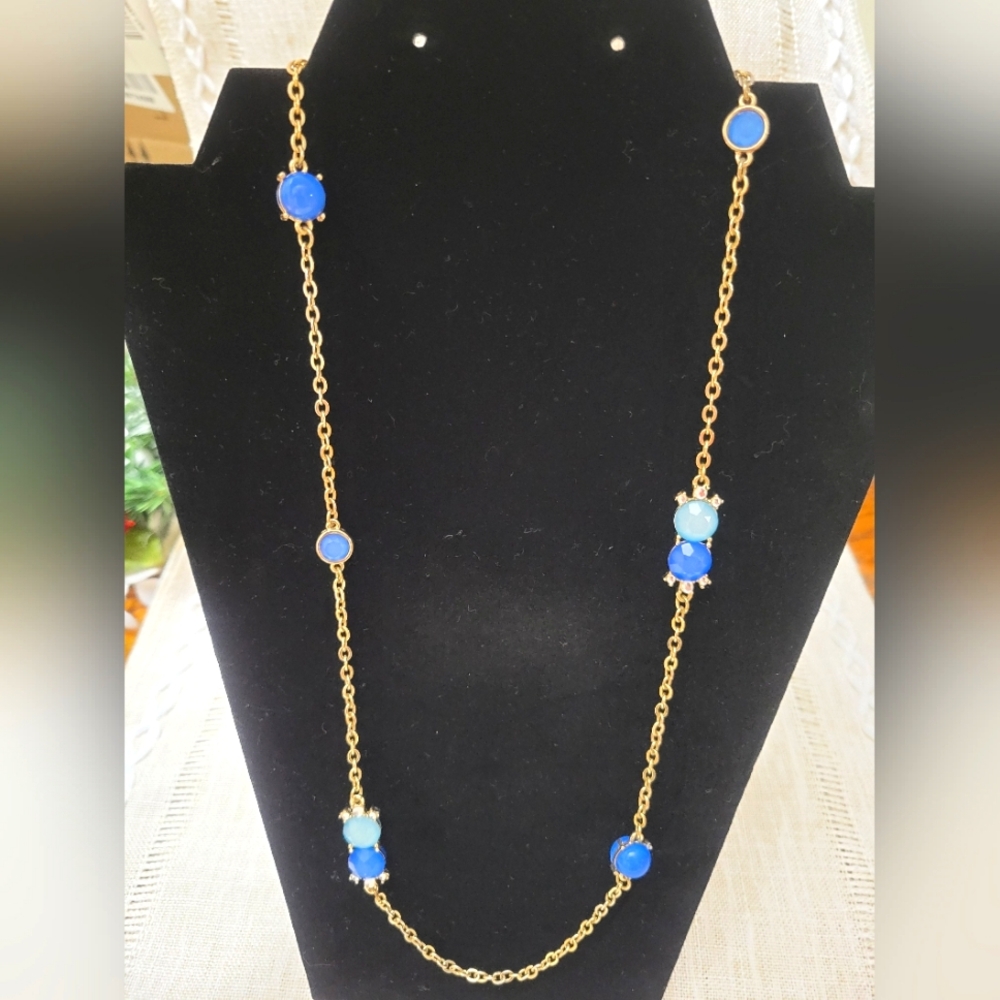 Signed Banana Republic Gold Tone Chain With Blue Stones